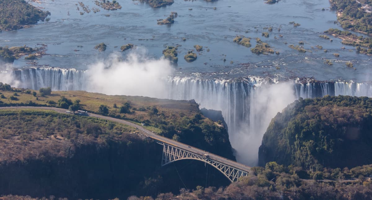 Aerial view of Victoria Falls and the Zambezi